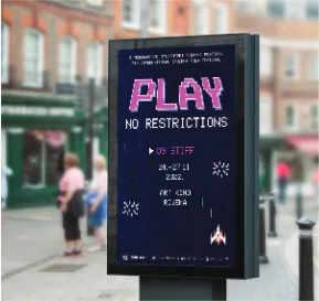 The pixel poster mocked up in a street citylight display